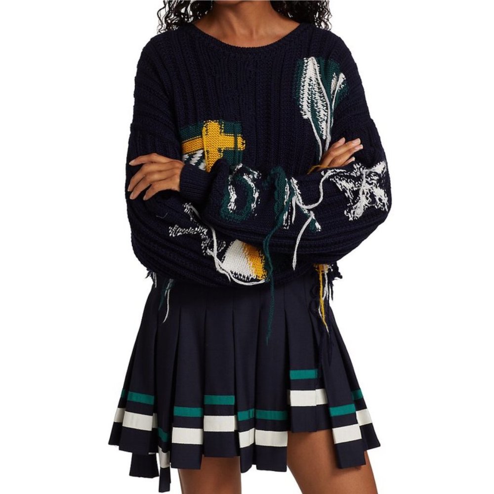 MONSE OVERSIZED CROPPED INSIDE  OUT CREST MERINO WOOL SWEATER SIZE XS/S NEW